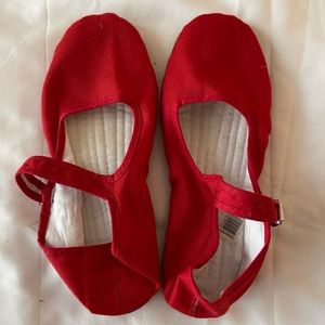 90s Cloth Mary Jane Flats. Red, Size 37/US 6.5
